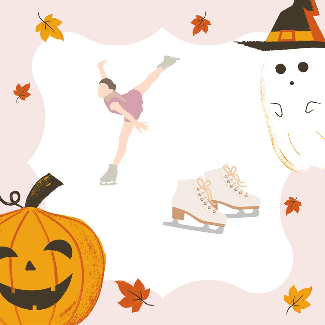 konståkare, pumpa och ett spöke