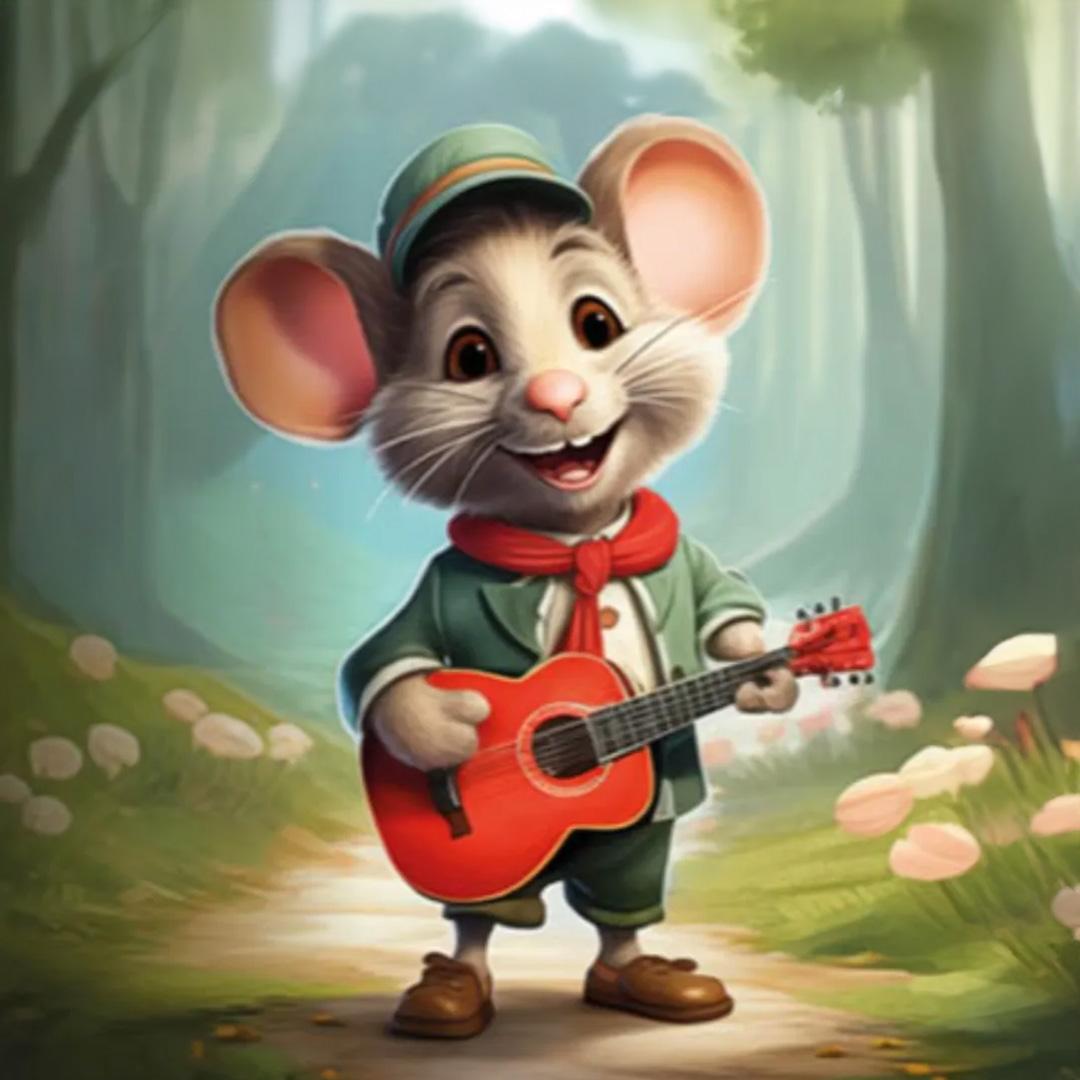 animerad mus spelar gitarr