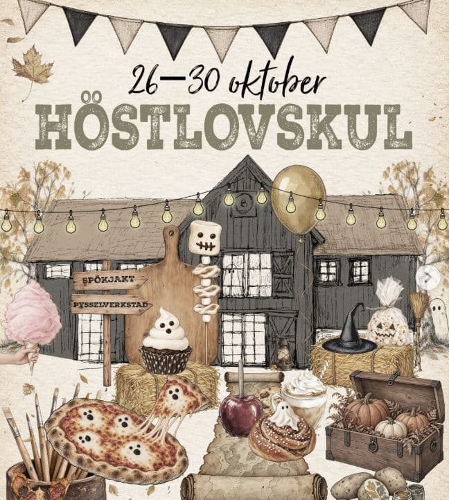 En bild från bruket i Wiared där det står Höstlovskul mellan 26-30 oktober