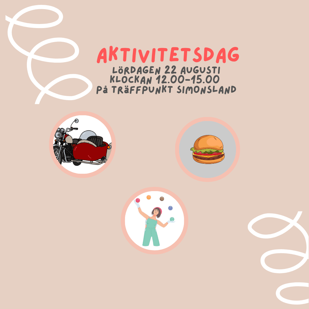 Rosa bakrund. Röd text aktivitetsdag.