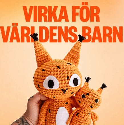 Orange gosedjur med texten virka för världens barn